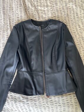 Zara Black Faux Leather Peplum Zip Jacket
